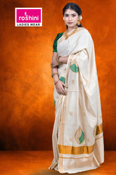 kerala-traditional-sarees-online-green-print-golden-border